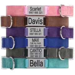 Engraved Cartoon Padded Soft Pet Collar with Ribbons Skin-Friendly Leather Transparent Buckle Anti-Slip Dog Collar Solid Pattern