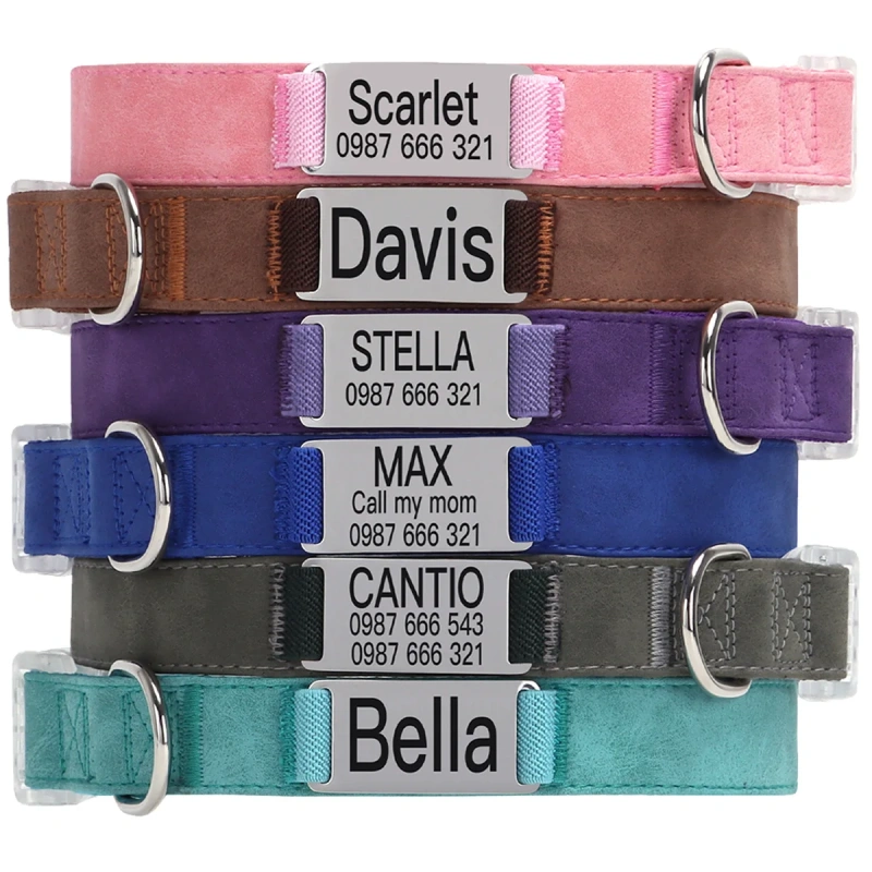 Engraved Cartoon Padded Soft Pet Collar with Ribbons Skin-Friendly Leather Transparent Buckle Anti-Slip Dog Collar Solid Pattern