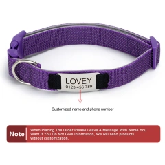 Personalized Dog Collar with Removable Engraved Tag Nylon Reflective Strap Solid Metal D-Ring Color Adjustable Buckle Pet collar