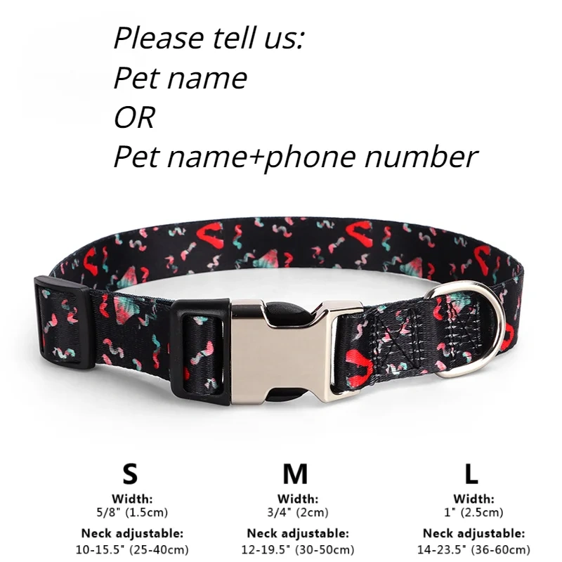 Custom Large Dog Collar Cute Print Personalized Pet Collar Nylon Puppy Dogs ID Collars Engraved Name for Small Medium Large Dog