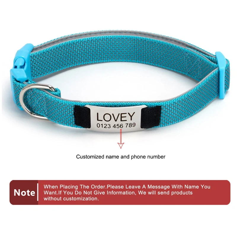 Personalized Dog Collar with Removable Engraved Tag Nylon Reflective Strap Solid Metal D-Ring Color Adjustable Buckle Pet collar