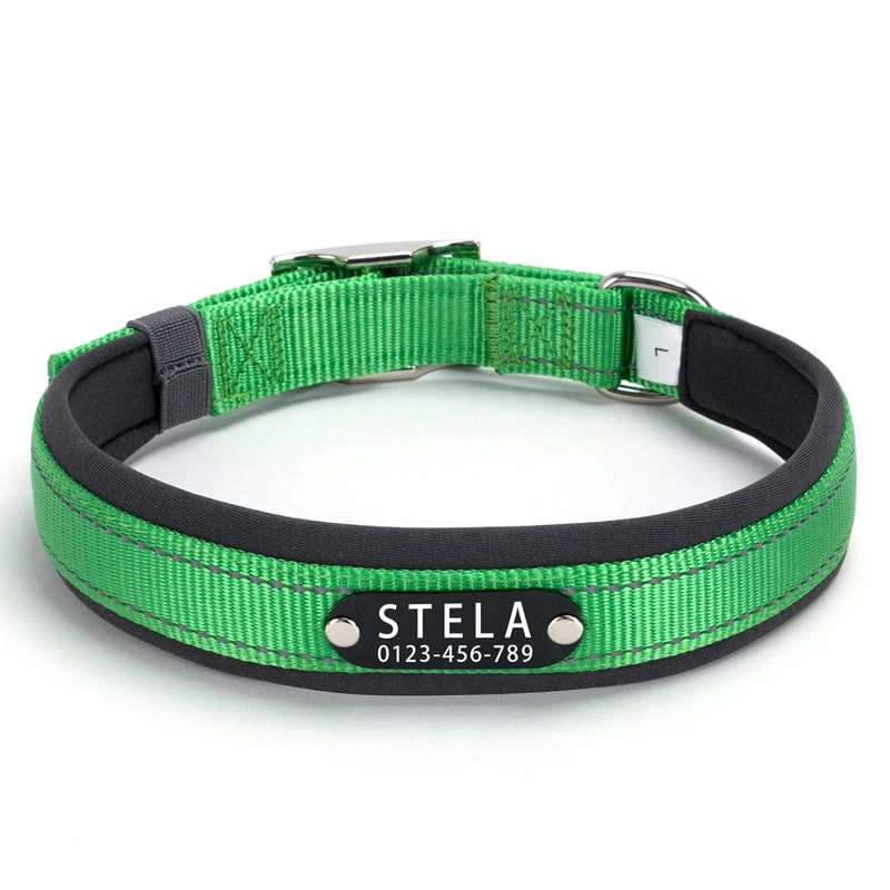 Reflective Dog Collar Personalized Pet Tag Collar Custom Puppy Cat Nameplate ID Collars Engraved Comfortable Diving cloth Padded