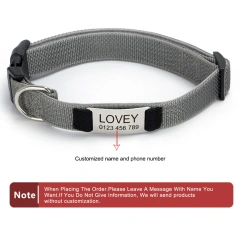 Personalized Dog Collar with Removable Engraved Tag Nylon Reflective Strap Solid Metal D-Ring Color Adjustable Buckle Pet collar