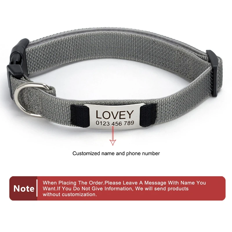 Personalized Dog Collar with Removable Engraved Tag Nylon Reflective Strap Solid Metal D-Ring Color Adjustable Buckle Pet collar