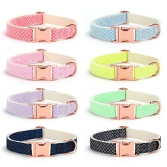 Personalized Engravable Luxury Polyester Pet Collar Set | Pink Plaid Bow Tie & Leash with Custom Name/Logo Shiny Design