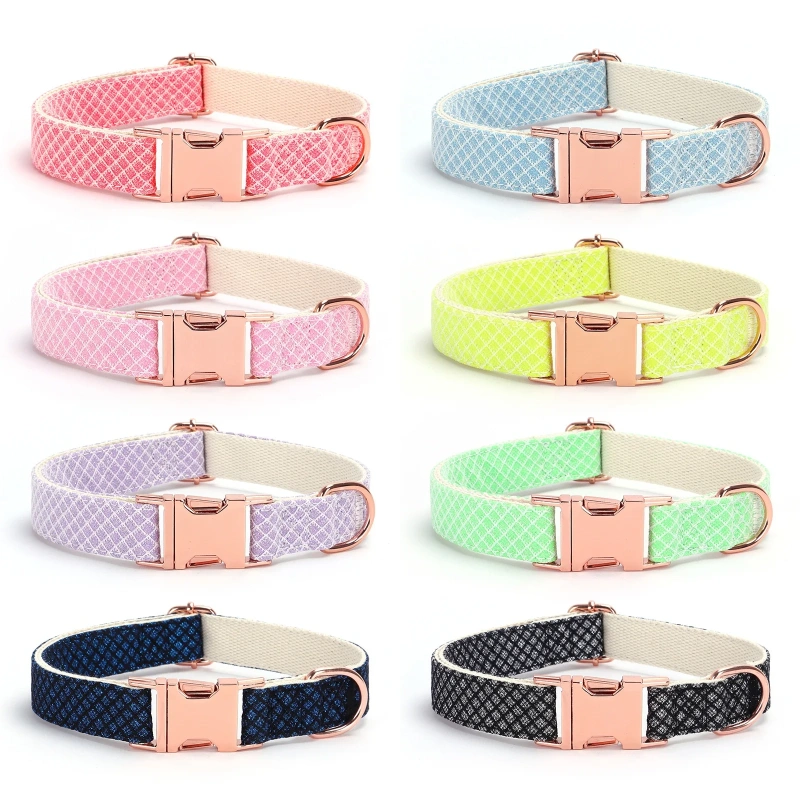 Personalized Engravable Luxury Polyester Pet Collar Set | Pink Plaid Bow Tie & Leash with Custom Name/Logo Shiny Design