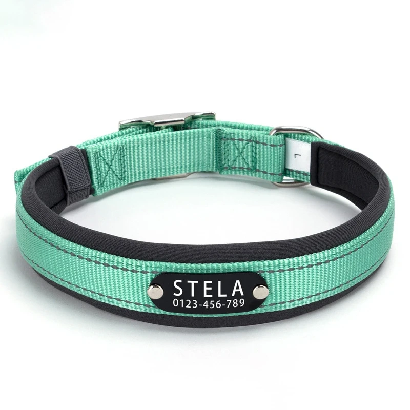 Reflective Dog Collar Personalized Pet Tag Collar Custom Puppy Cat Nameplate ID Collars Engraved Comfortable Diving cloth Padded