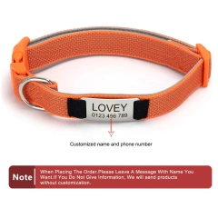 Personalized Dog Collar with Removable Engraved Tag Nylon Reflective Strap Solid Metal D-Ring Color Adjustable Buckle Pet collar