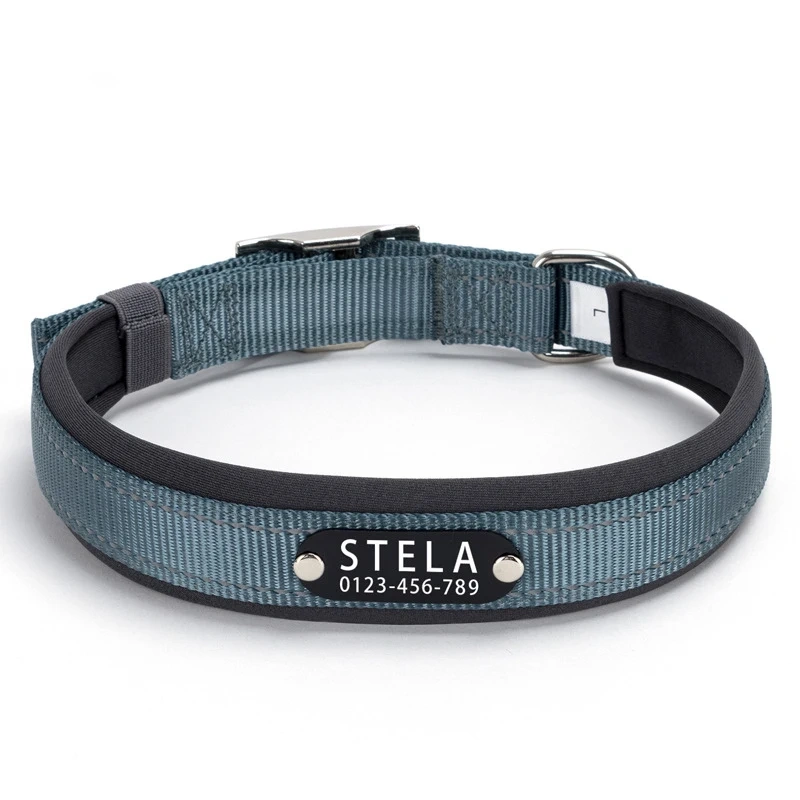 Reflective Dog Collar Personalized Pet Tag Collar Custom Puppy Cat Nameplate ID Collars Engraved Comfortable Diving cloth Padded