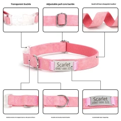 Engraved Cartoon Padded Soft Pet Collar with Ribbons Skin-Friendly Leather Transparent Buckle Anti-Slip Dog Collar Solid Pattern