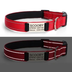 Wholesale Reflective Nylon Dog Collar Adjustable Engraved Name Plate Pet Dog Collar Personalized