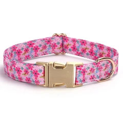 Personalized Dog Id Tag Collars Luxury Pet Necklace Floral Print Puppy Neck Strap Adjustable Cat Necklace Anti-Lost Dog Supplies