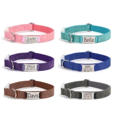 Engraved Cartoon Padded Soft Pet Collar with Ribbons Skin-Friendly Leather Transparent Buckle Anti-Slip Dog Collar Solid Pattern