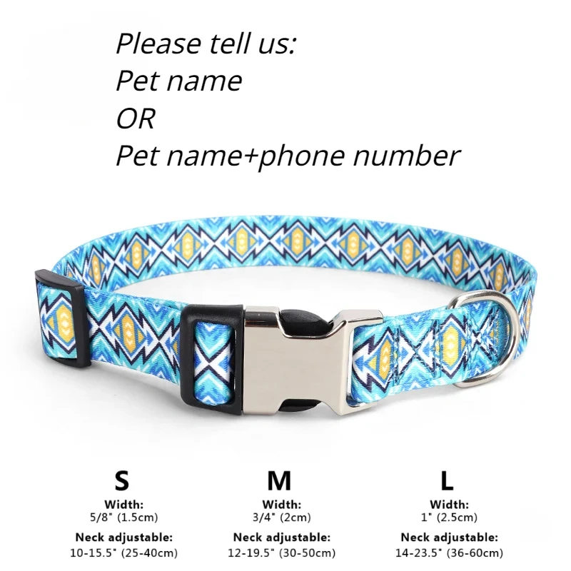 Custom Large Dog Collar Cute Print Personalized Pet Collar Nylon Puppy Dogs ID Collars Engraved Name for Small Medium Large Dog