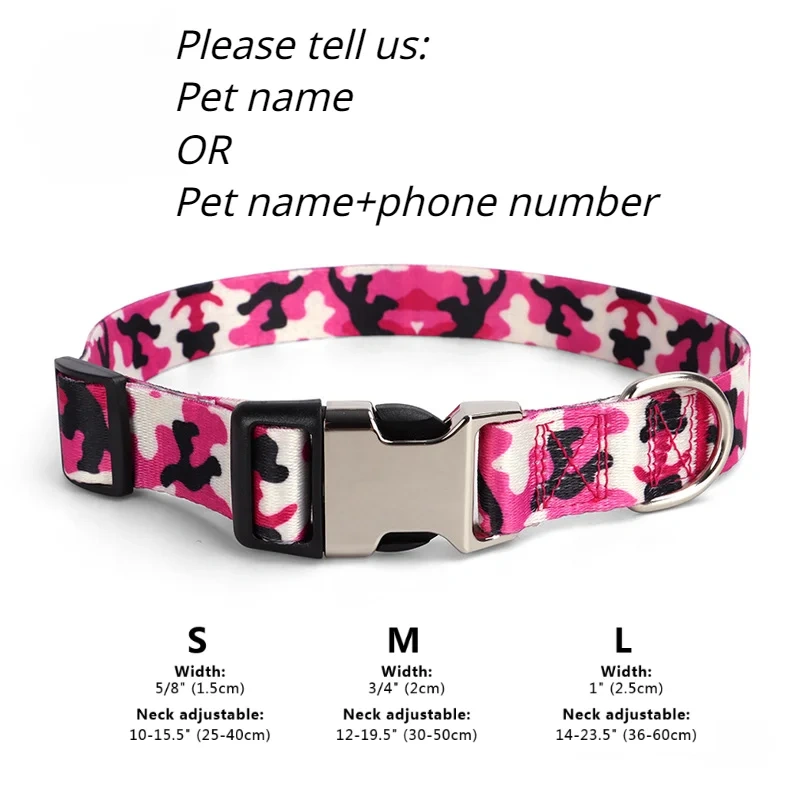 Custom Large Dog Collar Cute Print Personalized Pet Collar Nylon Puppy Dogs ID Collars Engraved Name for Small Medium Large Dog
