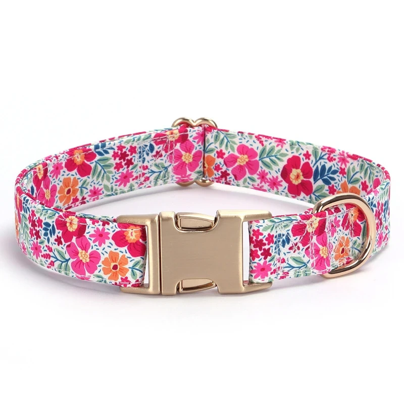 Personalized Dog Id Tag Collars Luxury Pet Necklace Floral Print Puppy Neck Strap Adjustable Cat Necklace Anti-Lost Dog Supplies