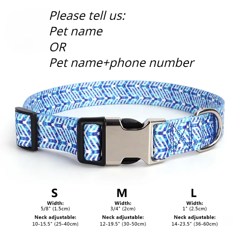 Custom Large Dog Collar Cute Print Personalized Pet Collar Nylon Puppy Dogs ID Collars Engraved Name for Small Medium Large Dog