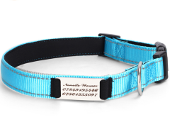 Reflective Nylon Dog Collar Adjustable Engraved Name Plate Pet Dog Collar Personalized
