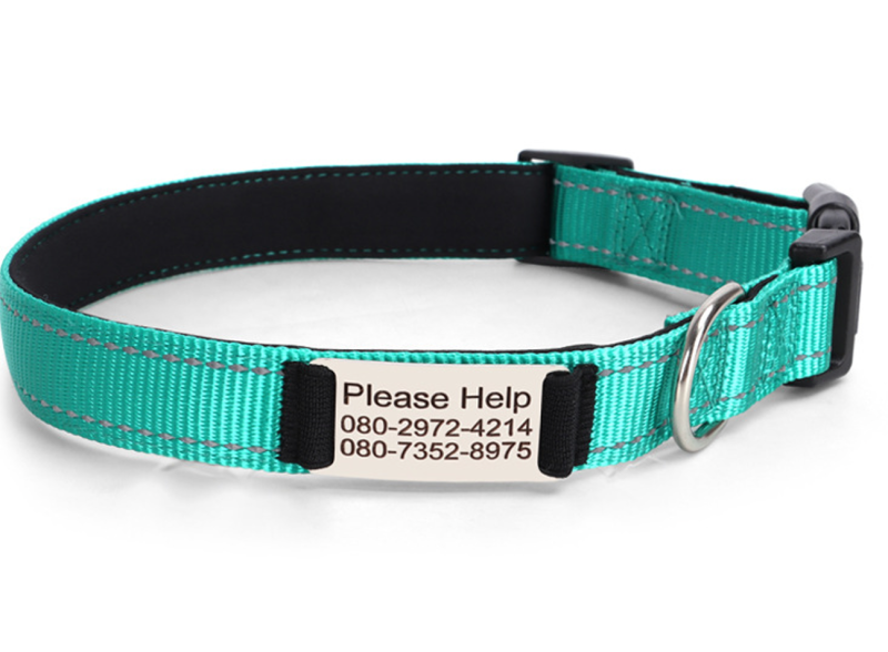 Reflective Nylon Dog Collar Adjustable Engraved Name Plate Pet Dog Collar Personalized