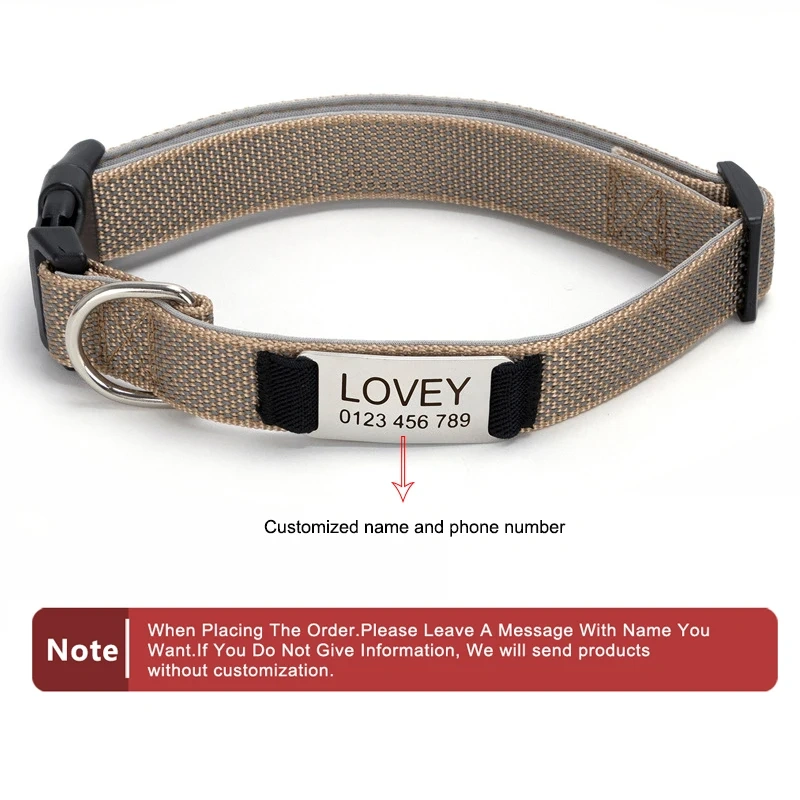 Personalized Dog Collar with Removable Engraved Tag Nylon Reflective Strap Solid Metal D-Ring Color Adjustable Buckle Pet collar