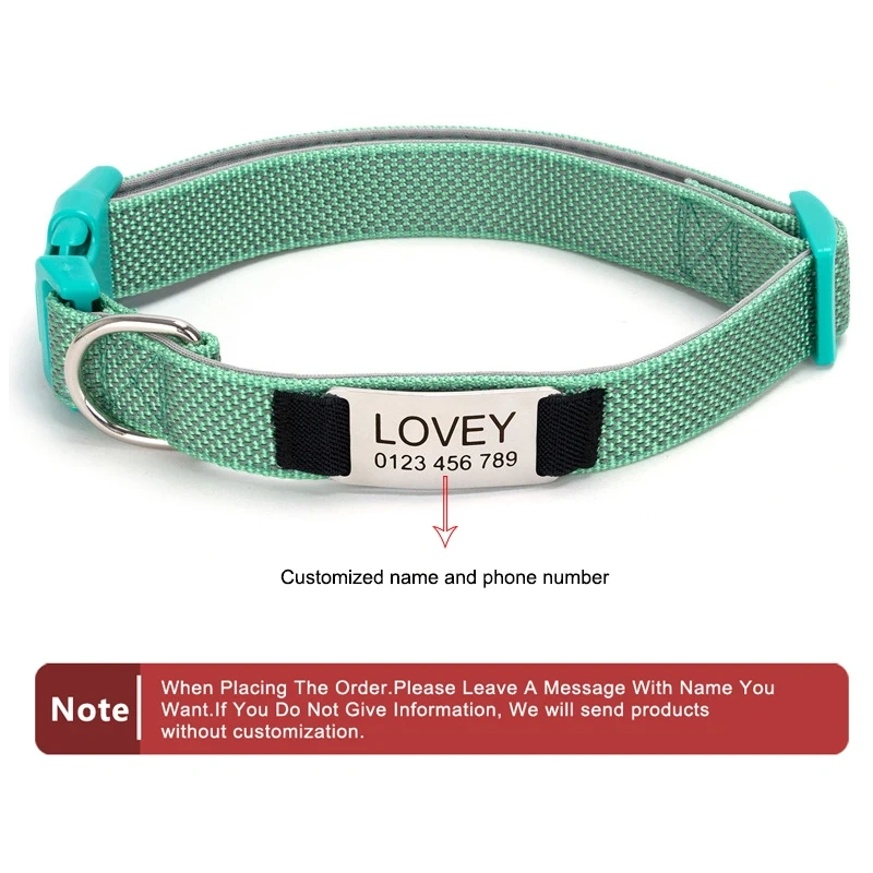 Personalized Dog Collar with Removable Engraved Tag Nylon Reflective Strap Solid Metal D-Ring Color Adjustable Buckle Pet collar