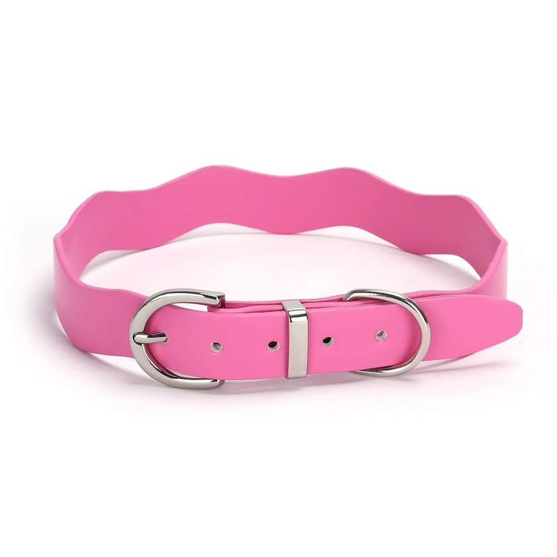 Pu Leather Accessories Dog Collar Macaron Adjustable High-End Special-Shaped Wave Banquet Birthday Ribbon Solid Pet Collar