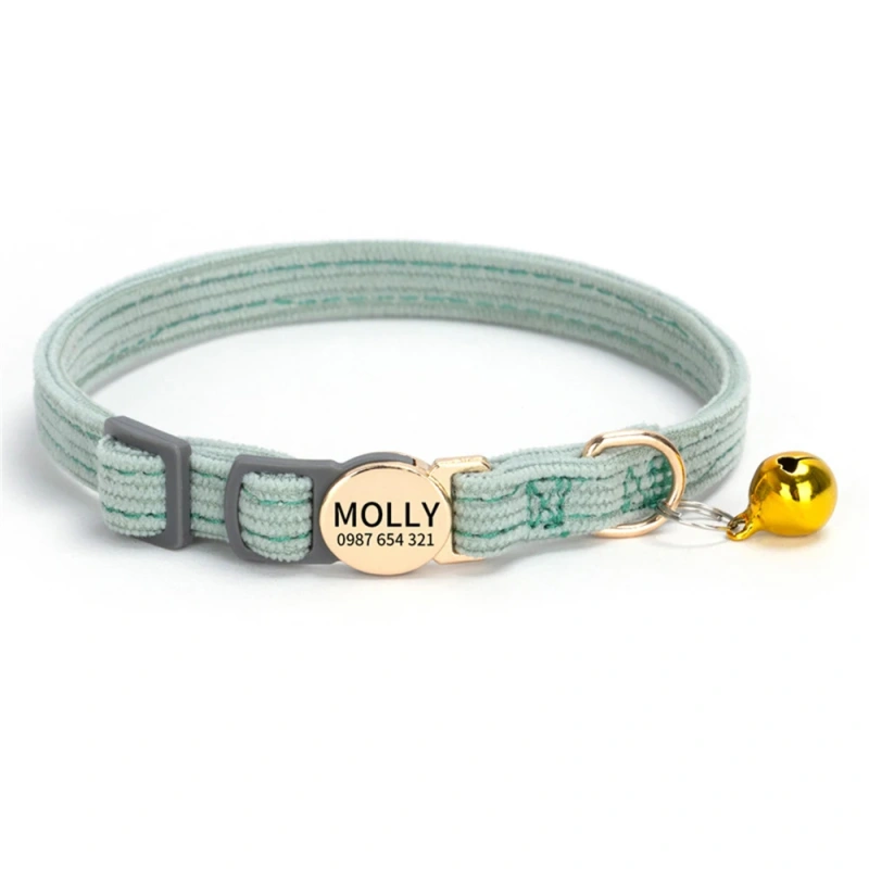 Personalized Engraved Cat Collar Adjustable Size Metal Buckle with Bell Custom Pet Name and Telephone Number