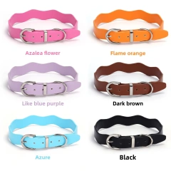 Pu Leather Accessories Dog Collar Macaron Adjustable High-End Special-Shaped Wave Banquet Birthday Ribbon Solid Pet Collar