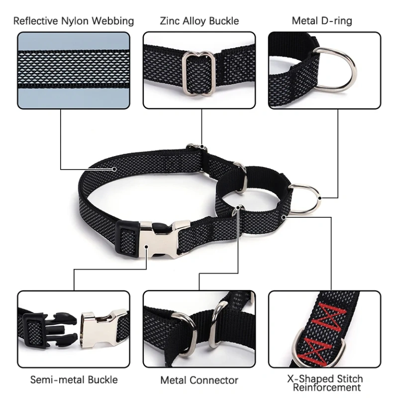 Personalized Martingale Dog Collar with Custom Name Adjustable Anti-Escape No Pull Training Collar for Dogs Pet Safety Accessory