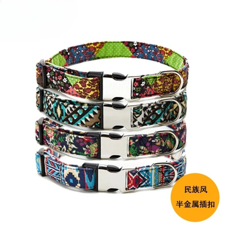 New Bohemian Floral Dog Collar with Metal Buckle Trendy Pet Accessory for Small Medium Dogs Collar Dog Harness Pet Collars
