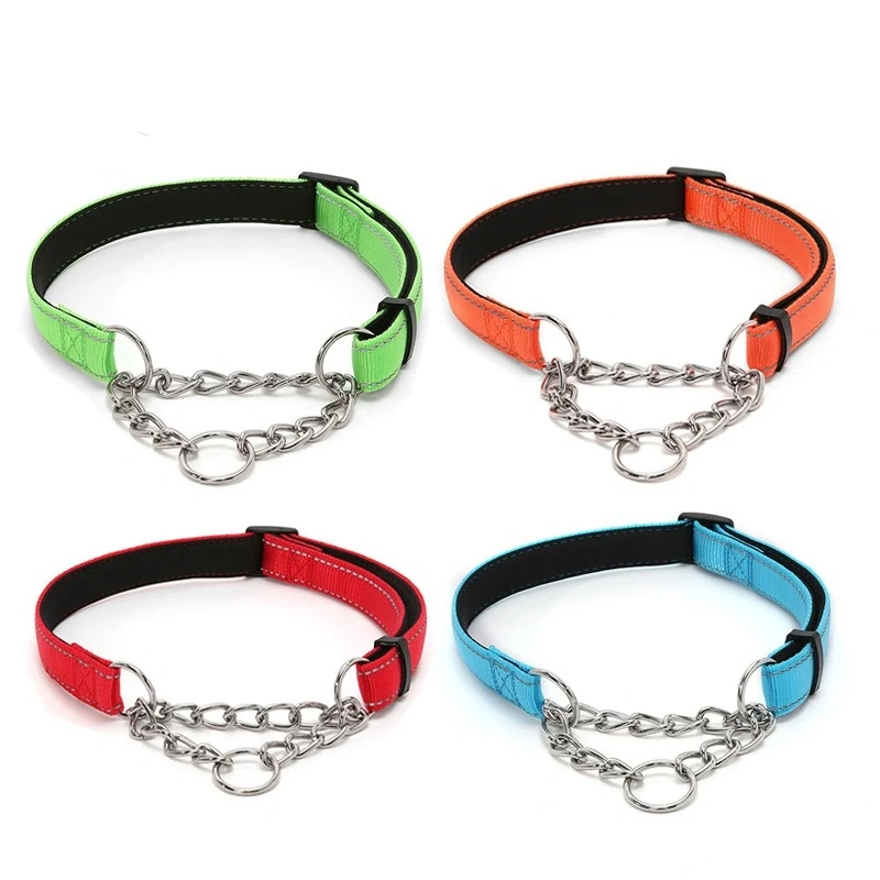 New Dogs Collars Supplies Pinch Collar Leads Pet Products Nylon Reflective Dog Training Soft Lined Dog Necklace P Chain