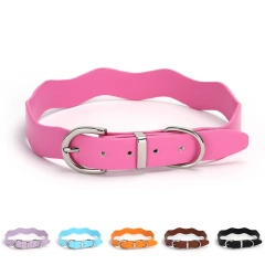 Pu Leather Accessories Dog Collar Macaron Adjustable High-End Special-Shaped Wave Banquet Birthday Ribbon Solid Pet Collar