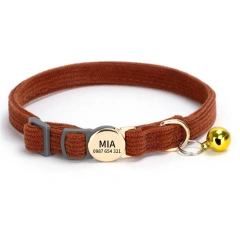 Personalized Engraved Cat Collar Adjustable Size Metal Buckle with Bell Custom Pet Name and Telephone Number