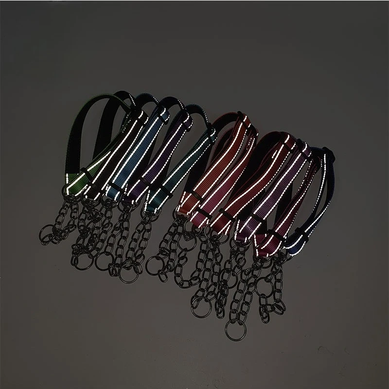 New Dogs Collars Supplies Pinch Collar Leads Pet Products Nylon Reflective Dog Training Soft Lined Dog Necklace P Chain