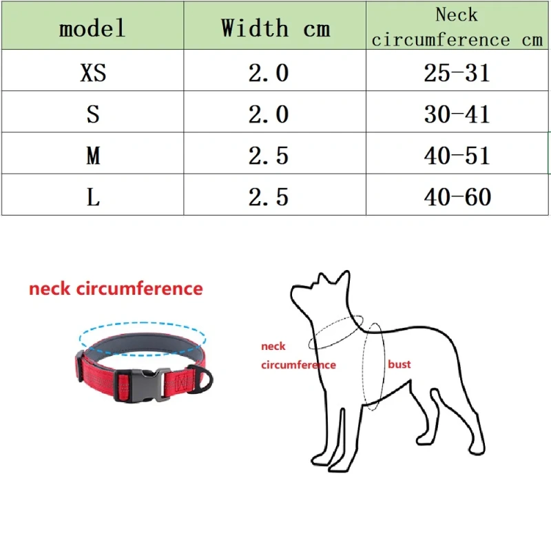 Reflective Dog Collar For Medium Large Dogs Soft Neoprene Padded Nylon Sturdy Adjustable Pets Collar for Medium Large Dogs