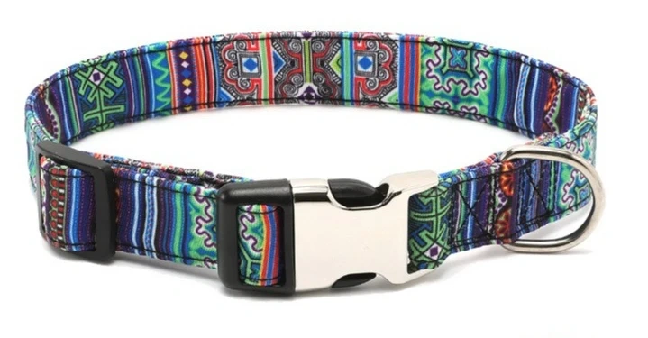 New Bohemian Floral Dog Collar with Metal Buckle Trendy Pet Accessory for Small Medium Dogs Collar Dog Harness Pet Collars