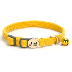 Personalized Engraved Cat Collar Adjustable Size Metal Buckle with Bell Custom Pet Name and Telephone Number