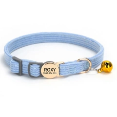 Personalized Engraved Cat Collar Adjustable Size Metal Buckle with Bell Custom Pet Name and Telephone Number