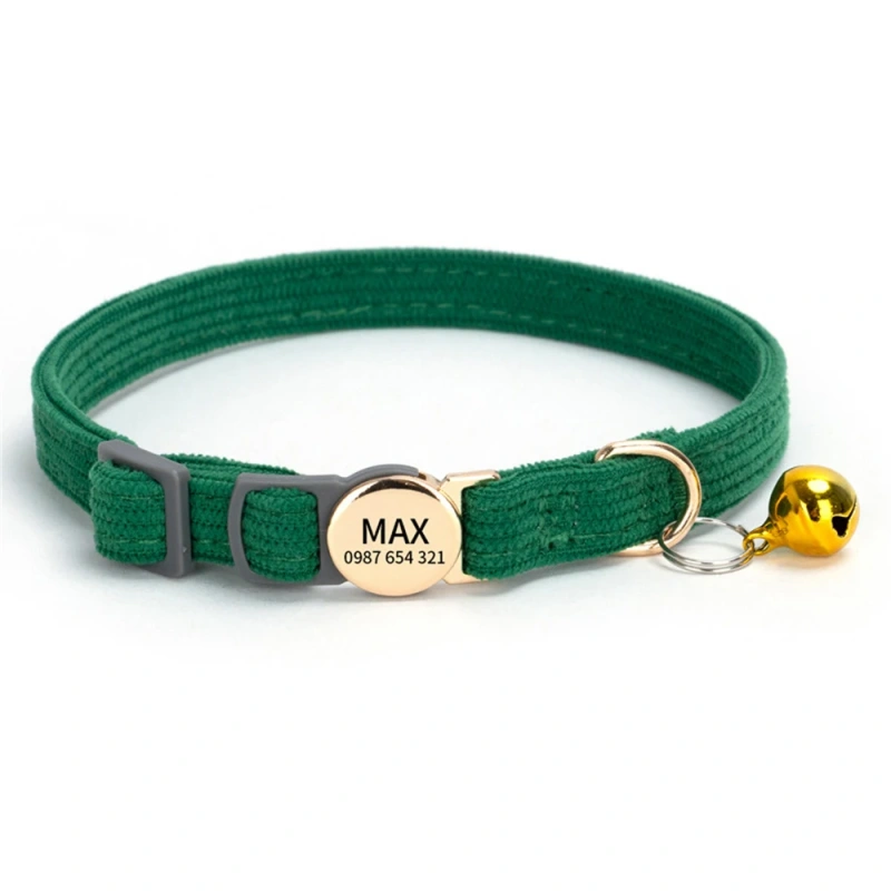 Personalized Engraved Cat Collar Adjustable Size Metal Buckle with Bell Custom Pet Name and Telephone Number