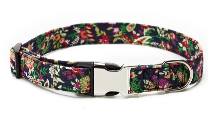 New Bohemian Floral Dog Collar with Metal Buckle Trendy Pet Accessory for Small Medium Dogs Collar Dog Harness Pet Collars