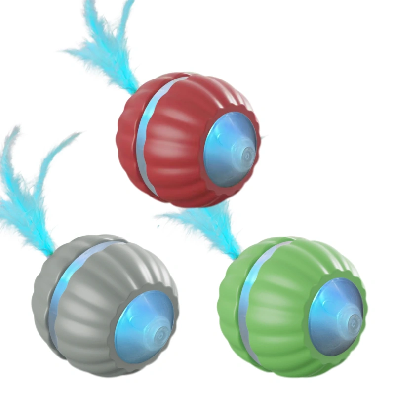 Cat Teaser Ball Toy Set of 3, Automatic Irregular Moving Interactive Toy with Replaceable Heads for Cats (Green/Red/Gray)