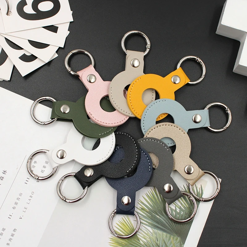 Wholesale PU Leather AirTag Holder Customizable Anti-Lost Tracker AirTag Sleeve Portable AirTag Holder with Key Ring