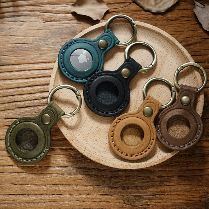 Leather AirTag Keychain Holder for Apple AirTag Holder, Stylish Airtags Cover Tracker Case Fob Key Ring for Dog Collar & Luggage