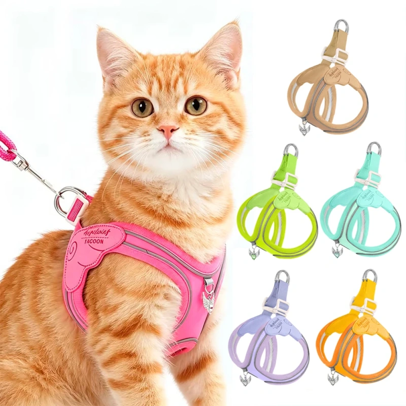 Adjustable Escape Proof Cat and Dog Harness, Lightweight Reflective Vest with Leash for Outdoor Walking, Anti-Escape Chew Proof