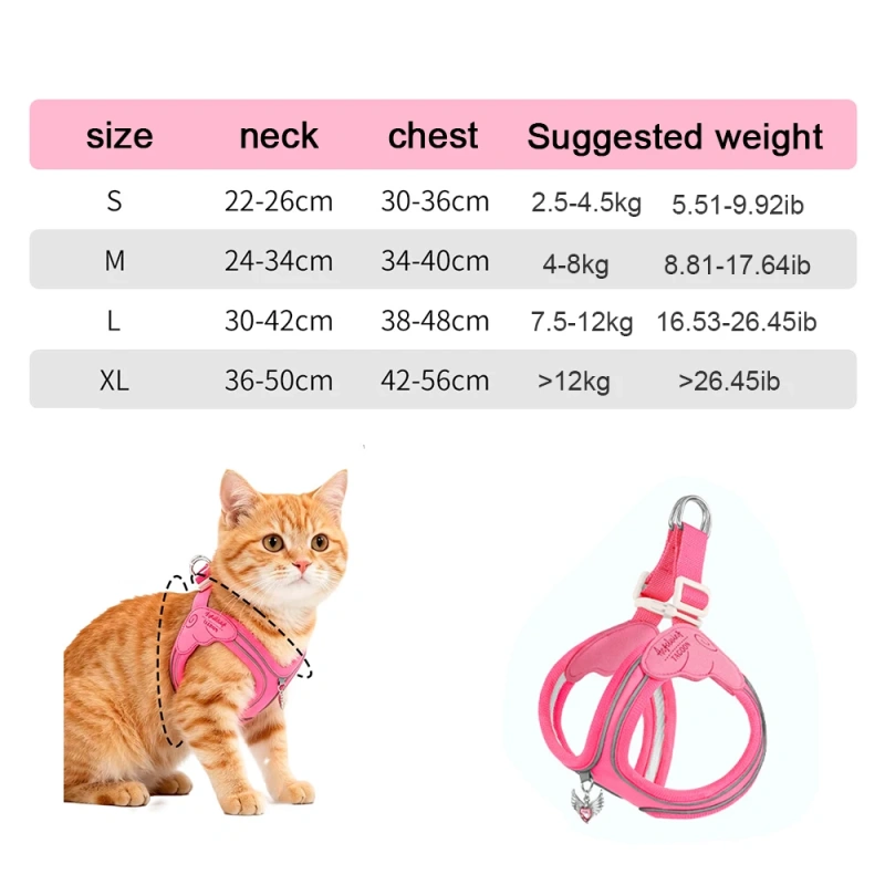Adjustable Escape Proof Cat and Dog Harness, Lightweight Reflective Vest with Leash for Outdoor Walking, Anti-Escape Chew Proof
