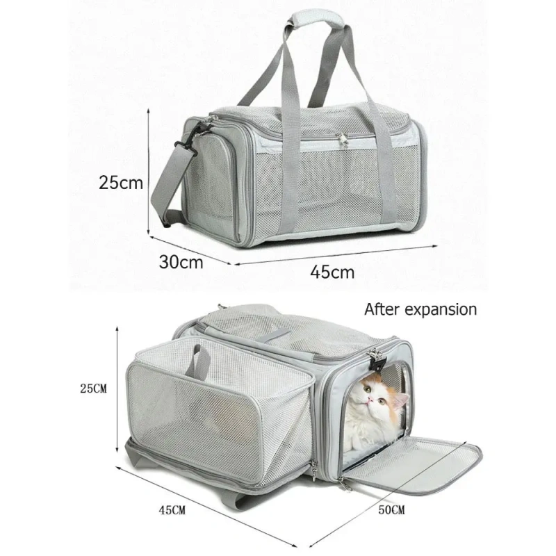 Lightweight Canvas Pets Travel Handbag Breathable Large Capacity Cat Bag Foldable Portable Pet Airline Bag Cat