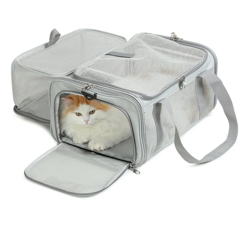 Lightweight Canvas Pets Travel Handbag Breathable Large Capacity Cat Bag Foldable Portable Pet Airline Bag Cat
