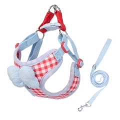 Cute Bow Plaid Dog Harness for Small Dogs Adjustable Vest Breathable No-Pull Pet Harness Leash Set Bichon Frise Shih Small Breed