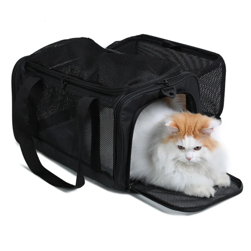 Lightweight Canvas Pets Travel Handbag Breathable Large Capacity Cat Bag Foldable Portable Pet Airline Bag Cat