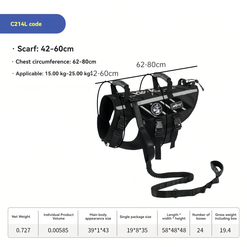 Hot Seller Tactical Dog Harness Vest Outdoor Large and Medium Dog Leash With Adjustable Chest Strap Hiking and Walking for Dogs